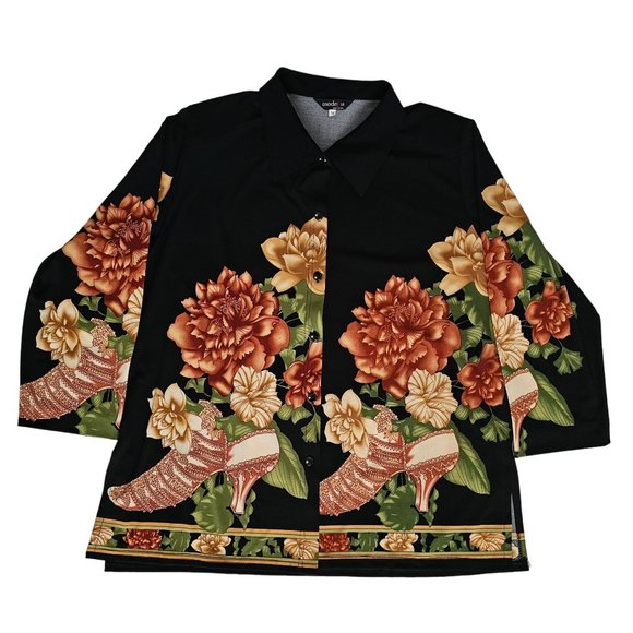 ModeLia Women's Floral Print Button Front 3/4 Sleeve Shirt Size Medium - Picture 1 of 10